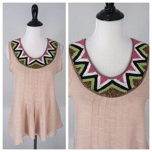 Wrangler Wrancher Beaded Pleated Sleeveless Wester Tunic Top Shirt Size Small